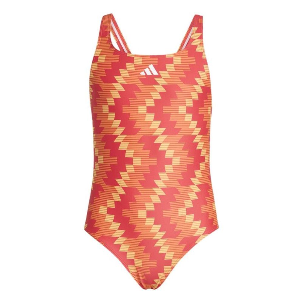 Adidas Girls Geometric Pattern One Piece Bathing Suit / Lucid Red